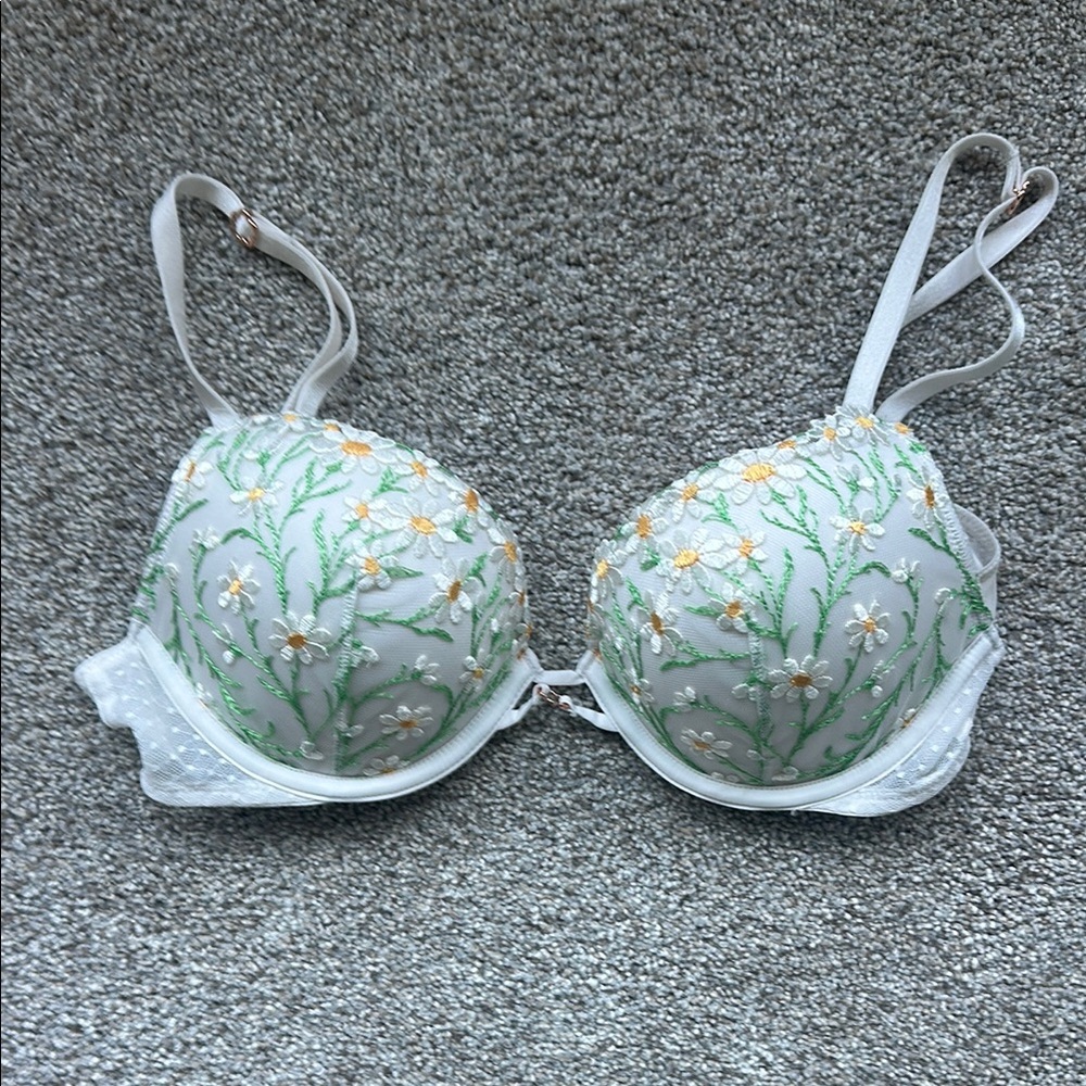 Victoria's Secret White and Green Floral Padded Bra